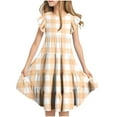 thumbnail image 1 of snilers Girls Summer Dresses Ruffle Sleeve Plaid Sundress Casual Loose Crewneck Flowy A Line Dress Size 6-15 Years, 1 of 7
