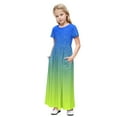 thumbnail image 1 of snilers Girls Summer Dresses Sparkle Gradient A Line Flowy Maxi Dress Crew Neck Short Sleeve T Shirts Dresses Vacation Outfits Beach Sundress with Pockets Size 4-14 Years, 1 of 9