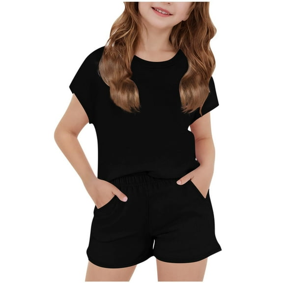 snilers Girls Summer Outfits Athletic Short Sets Cap Sleeve T Shirt and Elastic Waist Shorts with 2 Pockets Loose Fitted Clothing Sets Size 5-13 Years