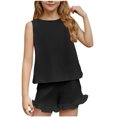 thumbnail image 1 of snilers Girls Summer Outfits Sleeveless T-Shirts and Elastic Waist Shorts Ruffle Clothing Sets 2 Piece Kids Clothes Set Size 5-15 Years, 1 of 9