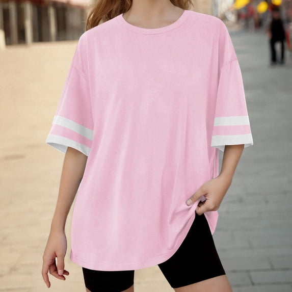snilers Girls Summer Oversized T Shirts Y2K Striped Short Sleeve Tops Kids Casual Loose Crewneck Beach Basic Tees 5-15 Years