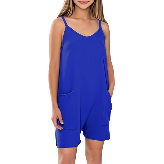 snilers Girls Summer Sleeveless Rompers Spaghetti Strap Jumpsuit Shorts Casual Beach Travel Vacation Outfits with Pockets Size 5-14 Years