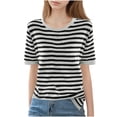 thumbnail image 1 of snilers Girls Summer T Shirts Striped Short Sleeve Crewneck Tunic Tops Kids Loose Casual Vacation Beach Basic Tees 6-15 Years, 1 of 4