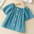 thumbnail image 1 of snilers Girls Summer Tops Smocked Square Neck Short Sleeve Button Down Shirts Casual Cotton Blouses Teen Girl Clothes 6-16 Years, 1 of 7