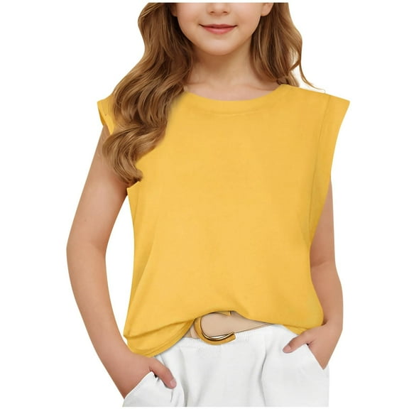snilers Girls Tank Tops Cap Sleeves Casual Summer Tops Loose Fitted Crew Neck Sleeveless Shirt Size 5-12 Years