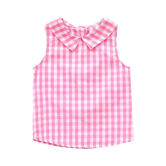 snilers Girls Tank Tops Collared Plaid Sleeveless Shirt Cap Sleeves Summer Tops Fashion Blouse Size 6 Months-4 Years