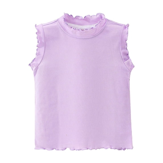 snilers Girls Tank Tops Cute Ruffle Crew Neck Sleeveless Shirt Casual Stylish Summer Vests Solid Color Basic Tees Blouses for 12 Months-9 Years Toddler Baby
