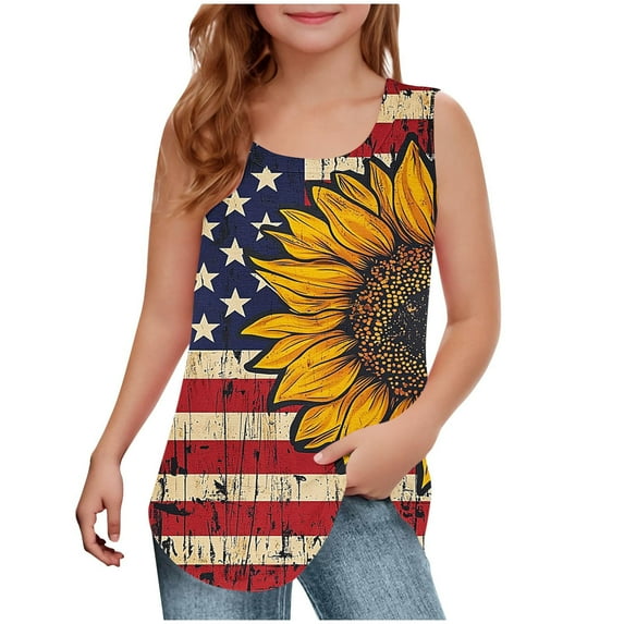 snilers Girls Tank Tops Scoop Neck Loose Fitted Sleeveless Shirt 4th of July Patriotics Tops Boys and Girls Summer Blouses Size 5-14 Years