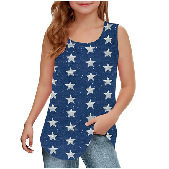 snilers Girls Tank Tops Scoop Neck Loose Fitted Sleeveless Shirt 4th of July Patriotics Tops Boys and Girls Summer Blouses Size 5-14 Years