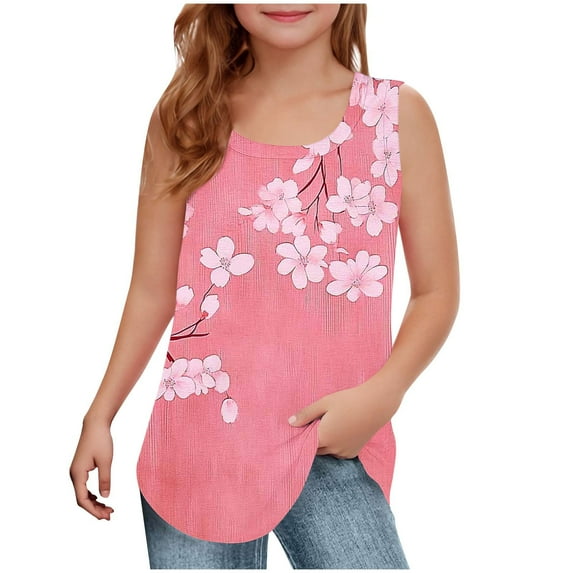 snilers Girls Tank Tops Scoop Neck Sleeveless Shirt Loose Fitted Basic Tees Cute Floral Print Summer Vests for 5-14 Years