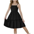 thumbnail image 1 of snilers Girls Tie Back Dress Square Neck Spaghetti Strap Ruffle Hem Summer Dresses Casual Beach Vacation Sundress Size 4-15 Years, 1 of 9