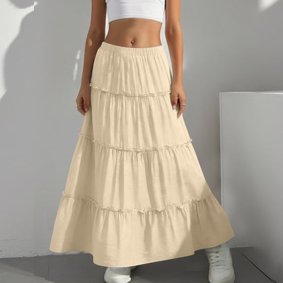 snilers Girls Tiered Maxi Skirt Elastic High Waisted Tiered Hem Summer Boho Skirt Kids Ruffle Flowy Swing Long Skirt 4-15 Years