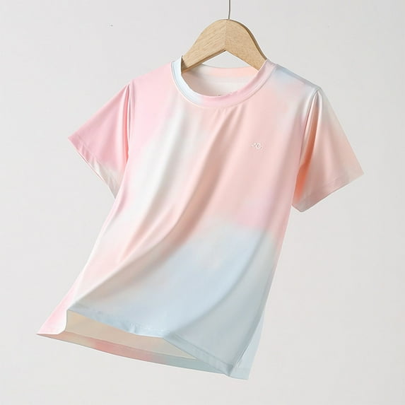 snilers Girls UPF 50+ Sun Shirts Tie Dye Quick Dry Short Sleeve T Shirt Basic Tees Summer Athletic Gym Crewneck Tops 4-15 Years