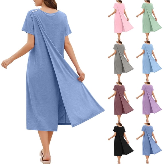 snilers Hospital Gowns for Women Open Back Tear Away Snap Nursing Dress Short Sleeve Soft Adaptive Clothing L
