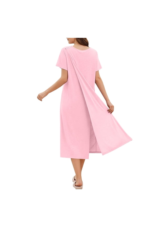 Hospital Gowns for Women Open Back Tear Away Snap Nursing Dress Short Sleeve Soft Adaptive Clothing XXL