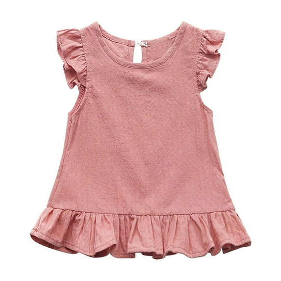 snilers Infant Toddler Baby Girls Shirts Plain Ruffle Sleeve Top Crew Neck Summer Blouse Casual Stylish Solid Color Basic Tees for 1-7 Years