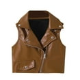 thumbnail image 1 of snilers Jacket for Girls Fashion Lapel Collar Faux Leather Motorcycle Vest Coat Lightweight Zip up Casual Outerwear Size 130, 1 of 7