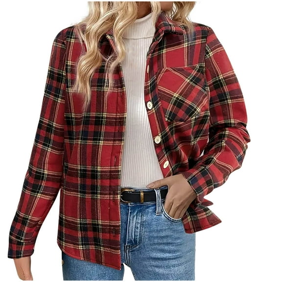 snilers Jackets for Women Soft Comfy Warm Sherpa Lined Cardigan Shacket Fashion Casual Plaid Long Sleeve Button Down Shirts Winter Coats