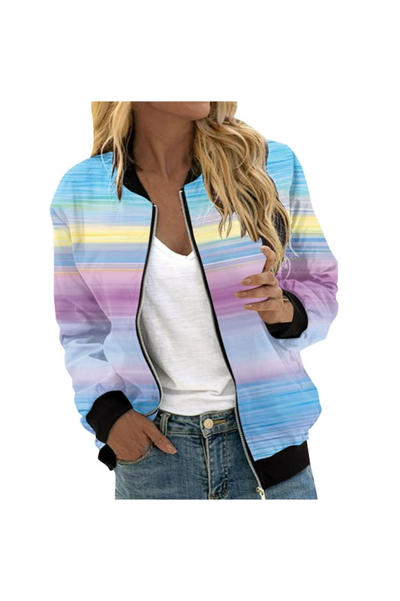 Jackets for Women Zip Up Stand Collar Bomber Jacket Tie-dye Casual Jacket Fall Workout Hiking Outwear with Pockets