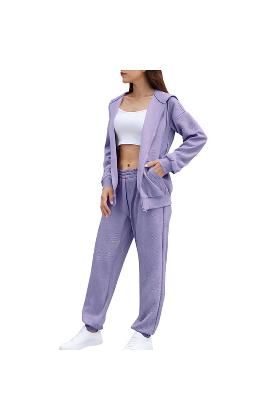 Jogger Sets for Women 2 Piece Casual Loose Sweatsuits Zip up Hoodie and Jogger Pants Fall Outfits Warm Winter Tracksuit Sportswear S