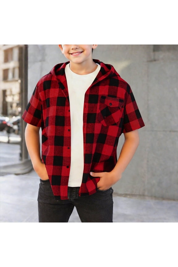 Kids Casual Plaid Hoodies Boys Girls Summer Fashion Button Down Shirts Spring Long Sleeve Lightweight Jacket 4-15 Years
