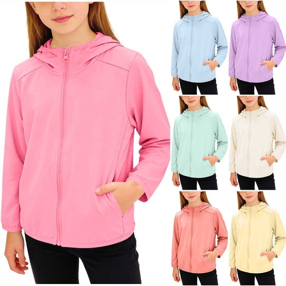 snilers Kids Zip Up Hoodie Girls Boys Sun Protection Cooling Hooded Jacket Long Sleeve Hiking UPF 50 Shirt Outerwear 1-13 Years