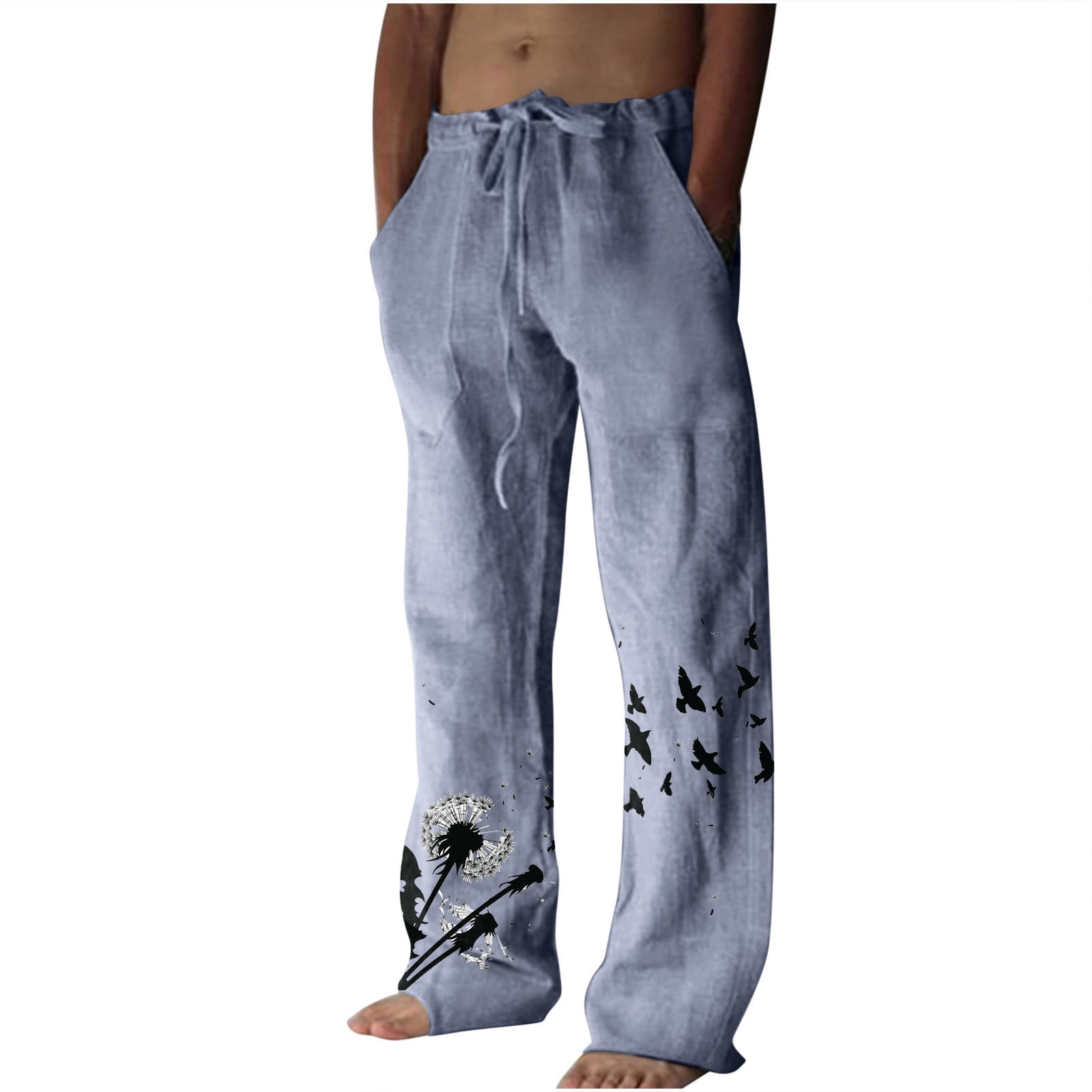 snilers Linen Pants Men Elastic Waist Drawstring Breathable