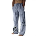 thumbnail image 1 of snilers Linen Pants Men Elastic Waist Drawstring Breathable Trousers Lightweight Trendy Straight Wide Leg Pants 3D Graphic Print Casual Pants with Pockets, 1 of 4