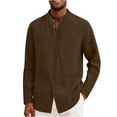 thumbnail image 1 of snilers Linen Shirts for Men Long Sleeve Casual Cotton Button Down Shirts Banded Collar Summer Beach Vacation Tops S-2XL, 1 of 6
