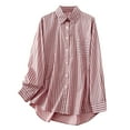 thumbnail image 1 of snilers Linen Shirts for Women Long Sleeve Button Down Lapel Blouses Stripes Flowy Shirts Breathable Loose Tunic Tops with Pockets, 1 of 4