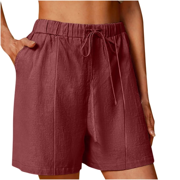 snilers Linen Shorts for Women Summer Drawstring Elastic Waist Shorts Casual Comfy Lightweight Beach Bermuda Shorts with Pockets