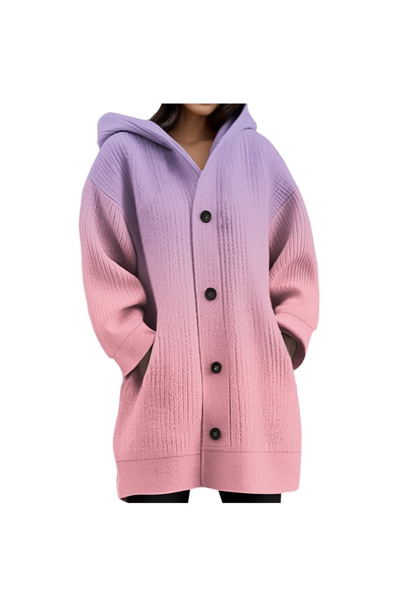 Long Cardigans for Women Trendy Chunky Ribbed Knit Sweaters Button Down Open Front Hoodies Warm Winter Jacket with Pockets