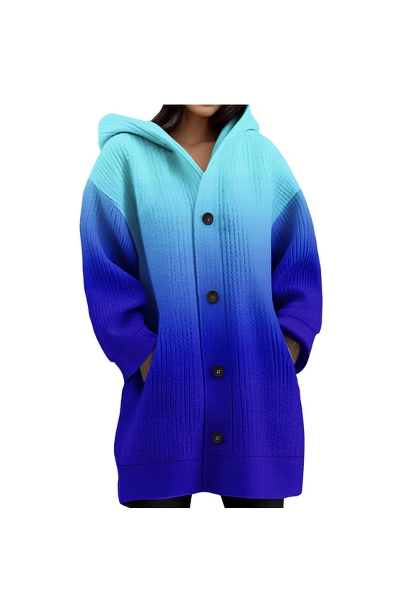 Long Cardigans for Women Trendy Chunky Ribbed Knit Sweaters Button Down Open Front Hoodies Warm Winter Jacket with Pockets