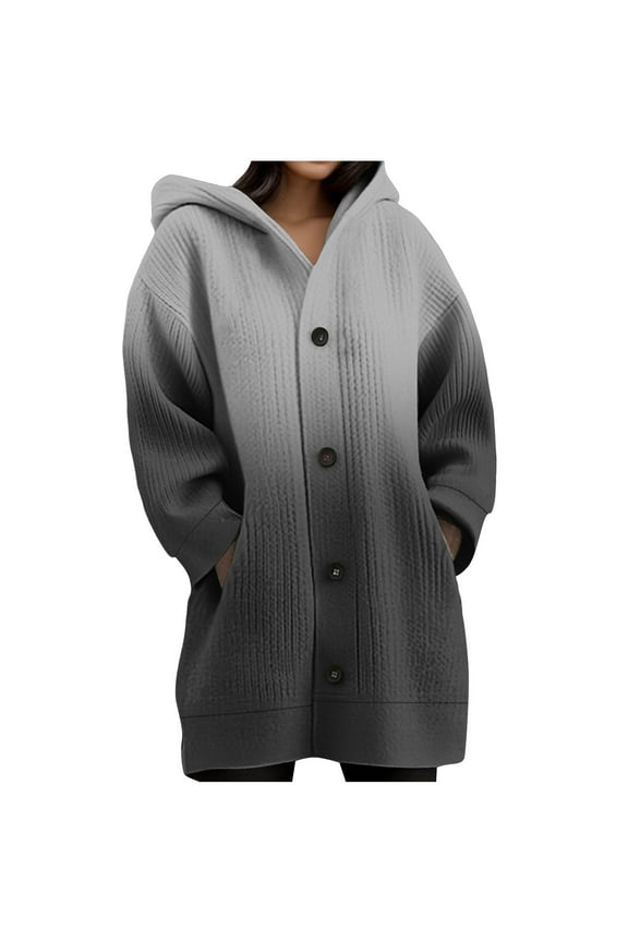 Long Cardigans for Women Trendy Chunky Ribbed Knit Sweaters Button Down Open Front Hoodies Warm Winter Jacket with Pockets