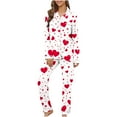 thumbnail image 1 of snilers Lounge Sets for Women 2 Piece Pajama Set Fashion Hearts Print Long Sleeve Button Down Shirts and Straight Leg Pants Matching Pjs Set Valentine's Day Clothes, 1 of 8