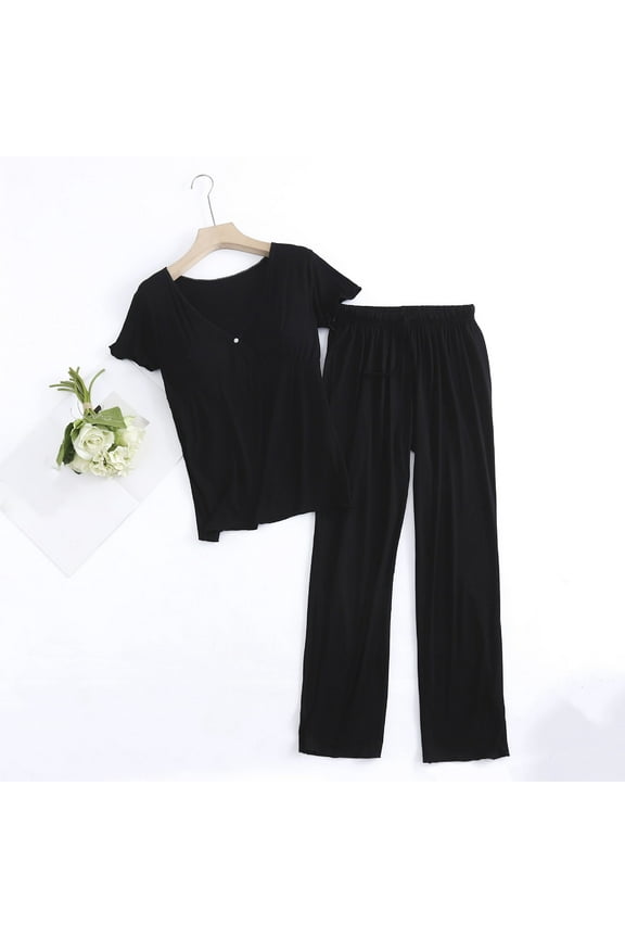 Maternity Clothes Short Sleeve Shirts Pants Pregnancy Nursing Pajamas Sets Sleepwear Lounge 2 Piece Outfits Set M-2XL