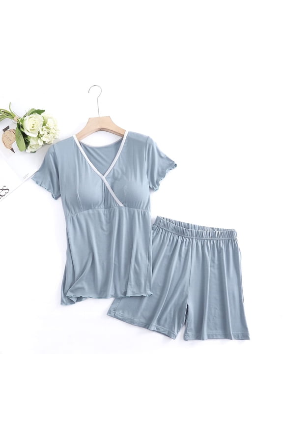 Maternity Clothes Short Sleeve Shirts Shorts Pregnancy Nursing Pajamas Sets Sleepwear Lounge 2 Piece Outfits Set M-2XL
