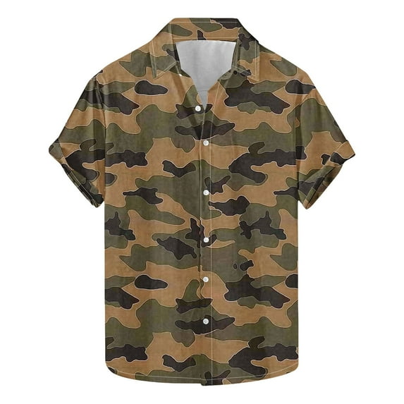 snilers Men Hawaiian Shirt Casual Button Down Short Sleeve Blouses Stretch Camo Printed Summer Tops