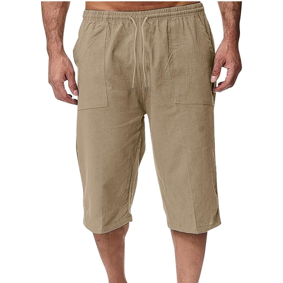 snilers Men's Linen Capris Casual Baggy Knee Length 3/4 Pants Summer Drawstring Lounge Beach Cropped Pants with Pockets