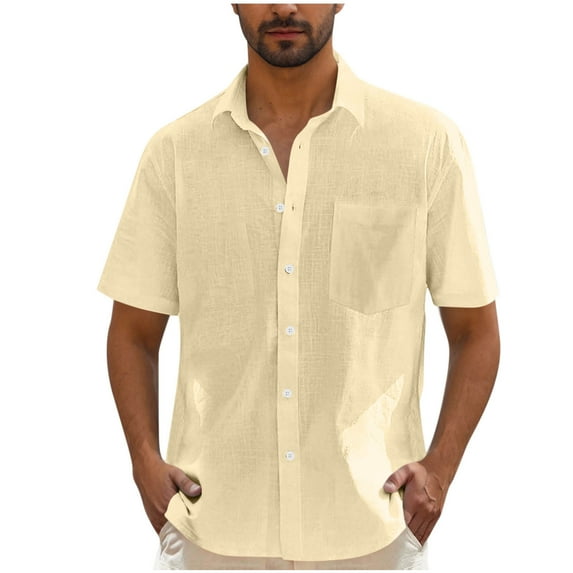 snilers Men's Linen Shirts Casual Stylish Short Sleeve Button Down Solid Color Dress Shirts Breathable Beach Shirt