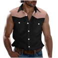 thumbnail image 1 of snilers Men's Shirt Sleeveless Button Down Collared Blouses Color Block Stretch Vest Summer Athletic Casual Tops, 1 of 5