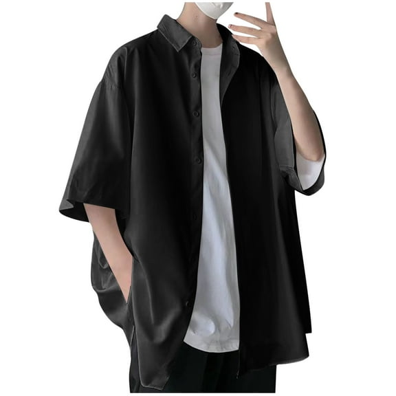 snilers Men's Shirts Loose Fitted Short Sleeve Button Down Lapel Blouses Solid Color Baggy Summer Dressy Casual Tops