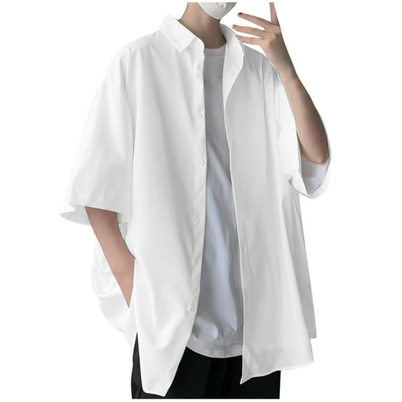 snilers Men's Shirts Loose Fitted Short Sleeve Button Down Lapel Blouses Solid Color Baggy Summer Dressy Casual Tops
