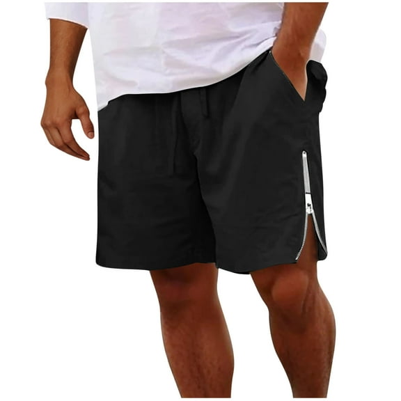 snilers Men's Side Zipper Linen Shorts Lightweight Casual Straight Leg Shorts Summer Beach Shorts with Pockets