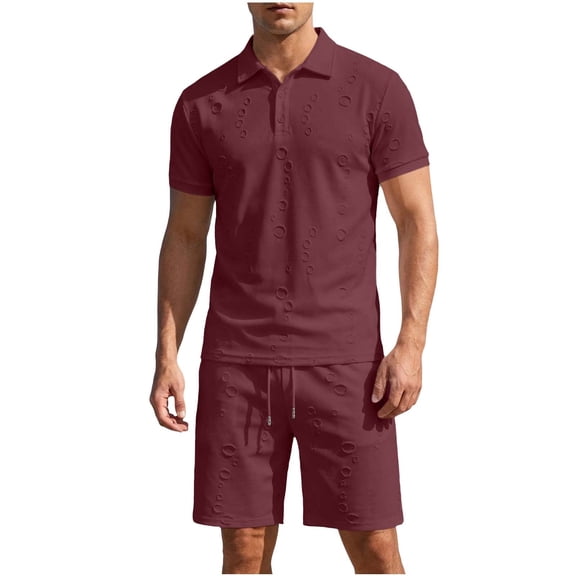 snilers Mens 2 Pieces Outfits Casual Golf Shirt and Shorts Set Texture Collar Athletic Jogging Beach Vacation Summer Tracksuit S