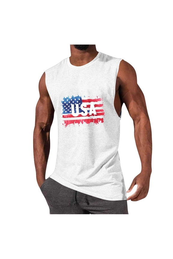 Mens American Flag Graphic Tank Top 4th of July Independence Day Tops Patriotic T Shirt Summer Sleeveless Muscle Shirts S