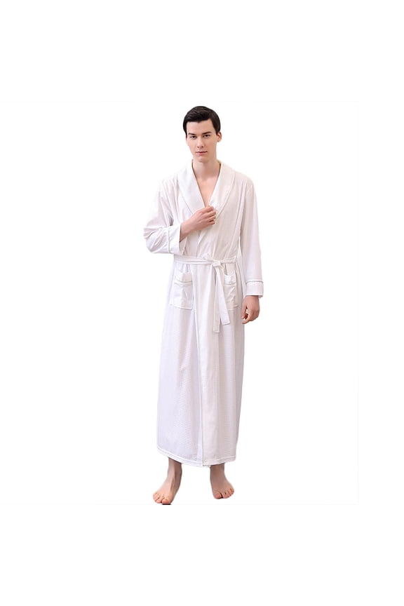 Mens Bathrobes Big and Tall Water Absorbent Quick Dry Spa Robe Fashion Casual Shawl Collar Long Sleeve Nightgowns with Pockets