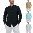 thumbnail image 1 of snilers Mens Button Down Shirts Long Sleeve Collarless Dress Shirt Crew Neck Casual Tops Fashion Striped Business Blouses, 1 of 10