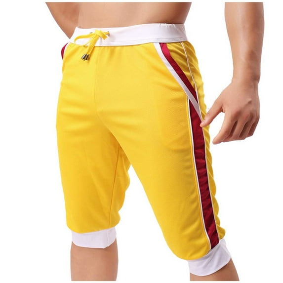 snilers Mens Capri Drawstring Elastic Waist Athletic Running Cropped Pants Color Block Casual Lightweight Sports Gym Capris Hiking