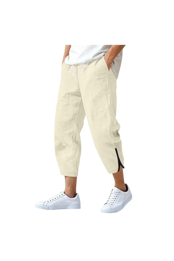 Mens Capri Yoga Pants Workout Joggers Drawstring Sweatpants Zipper Side Split Lounge Capris Pants with Pockets S-3XL